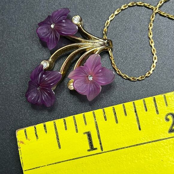 Christian Dior Vintage 70s Purple Flower Frosted Glass Designer Necklace Jewelry - Picture 9 of 9